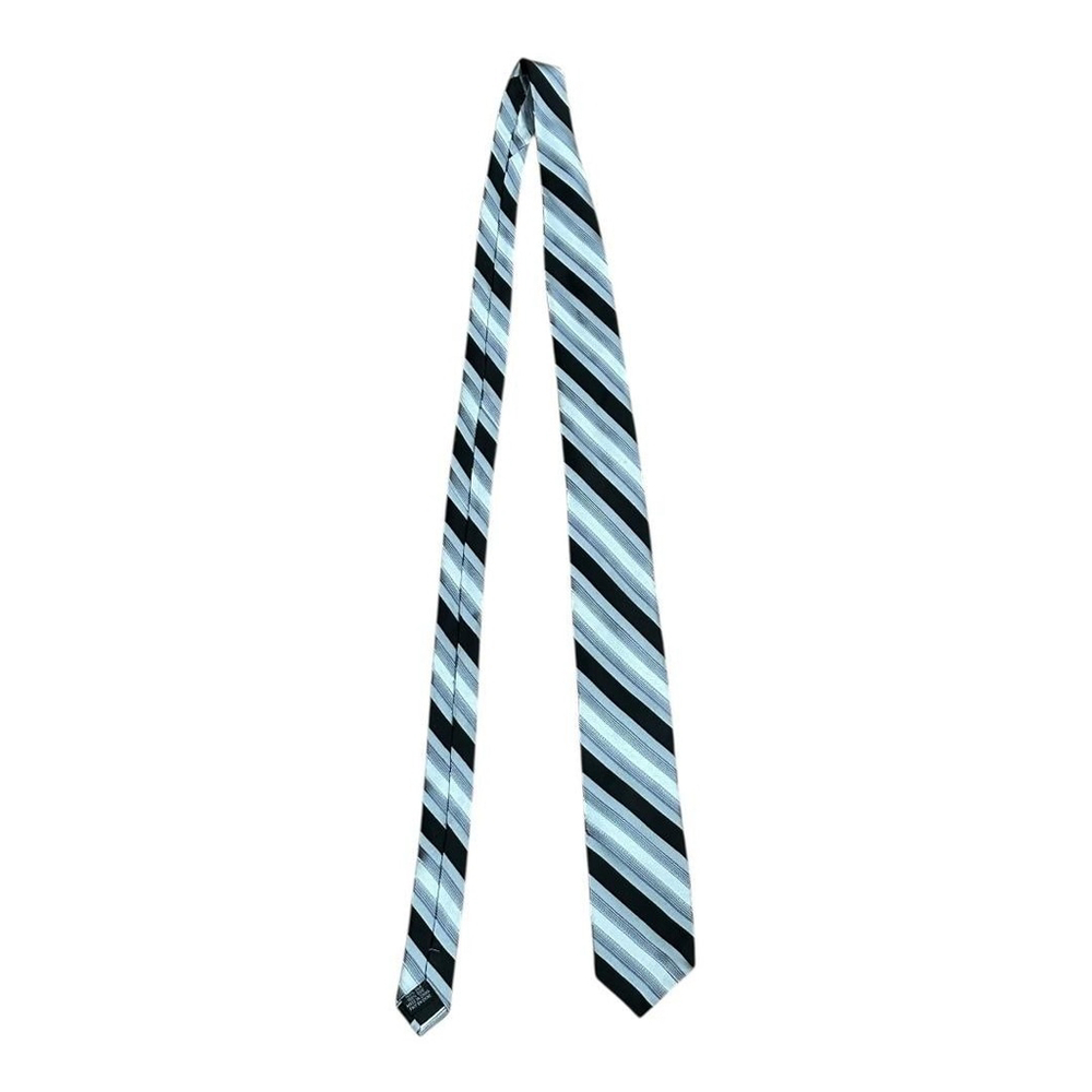 Joseph & Feiss Tie Mens One Size Gray Black Striped 100% Silk Necktie Formal - Picture 2 of 7
